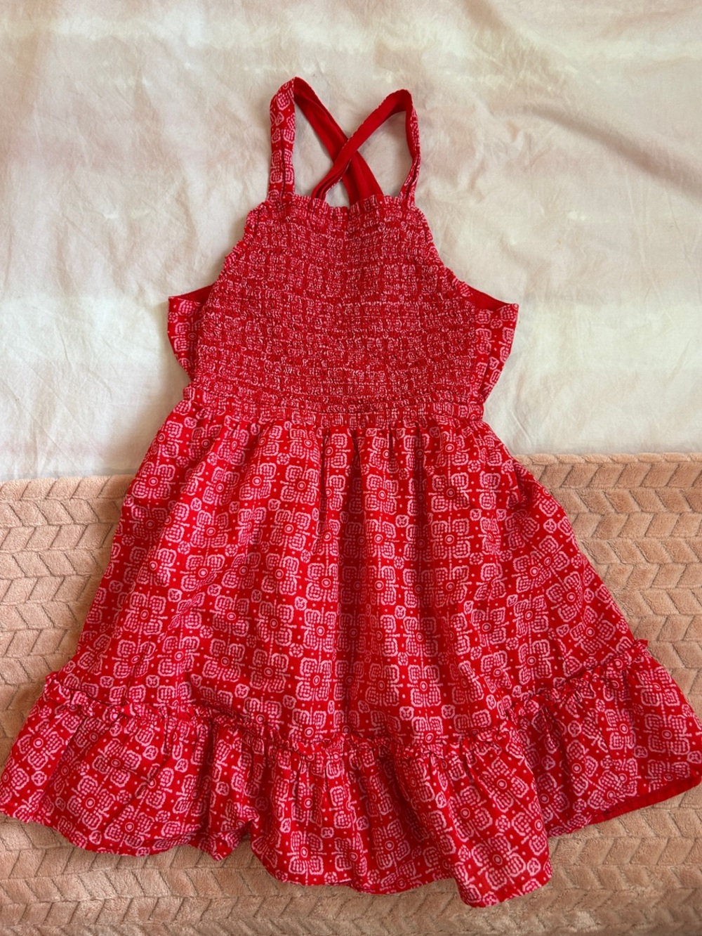 Crewcuts Red Smocked Sundress with Ruffle Hem